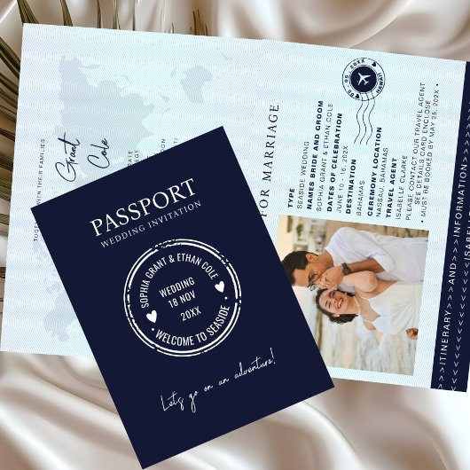 Passport Destination Wedding Blue invitation Einladung