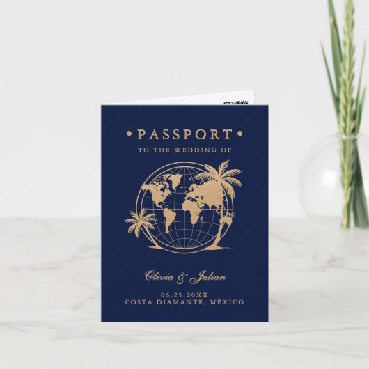 Passport Globe Palm Tropische Hochzeit in Urlaubso Einladung
