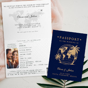 Passport Globe Palm Tropische Hochzeit in Urlaubso Einladung