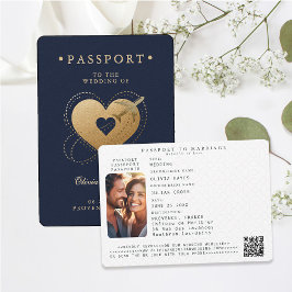 Passport Gold Heart Flugzeug Navy Hochzeit in Urla Einladung
