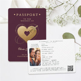 Passport Gold Hearts Flugzeug Rote Hochzeit in Url Einladung