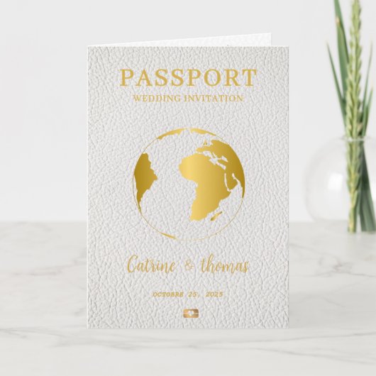 Passport Gold Weltkarte Modernes Ziel Einladung (Vorderseite)