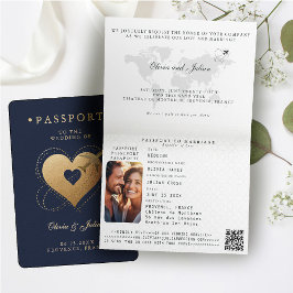 Passport Hearts Flugzeug Navy Hochzeit in Urlaubso Einladung