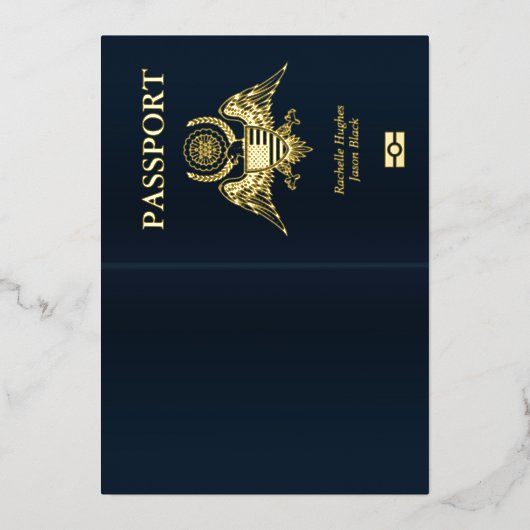 Passport Hochzeit Einladung mit echtes Foil-Emblem (Vorderseite)