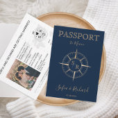 Passport-Hochzeit in Urlaubsort Gold-Compass-Monog Einladung