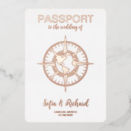Passport-Hochzeit in Urlaubsort Gold Fox Weltkarte Folieneinladung