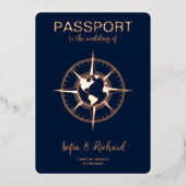 Passport-Hochzeit in Urlaubsort Gold Fox Weltkarte Folieneinladung (Vorderseite)
