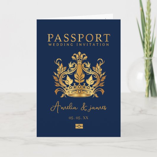 Passport-Hochzeit in Urlaubsort Imitate Goldeinlad Einladung (Vorderseite)