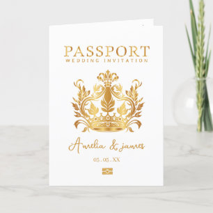 Passport-Hochzeit in Urlaubsort Imitate Goldeinlad Einladung