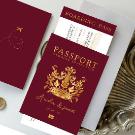 Passport-Hochzeit in Urlaubsort Imitate Goldeinlad Einladung