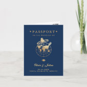 Passport Imitats Gold Navy Mexico Hochzeit in Urla Einladung (Vorderseite)