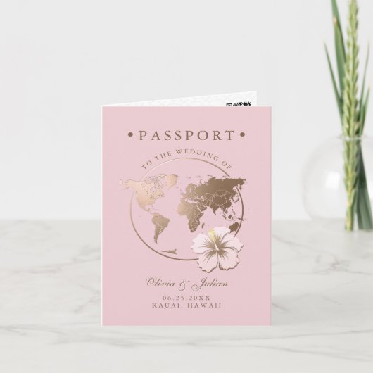 Passport-Karte Hibiskus Tropische Hochzeit in Urla Einladung (Vorderseite)