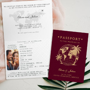 Passport Map Palm Tropical Hochzeit in Urlaubsort Einladung