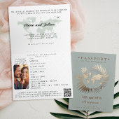 Passport Map Tropical Leaf Hochzeit in Urlaubsort Einladung