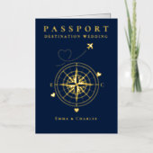Passport Navy Blue Gold Wedding Save The Date (Vorderseite)