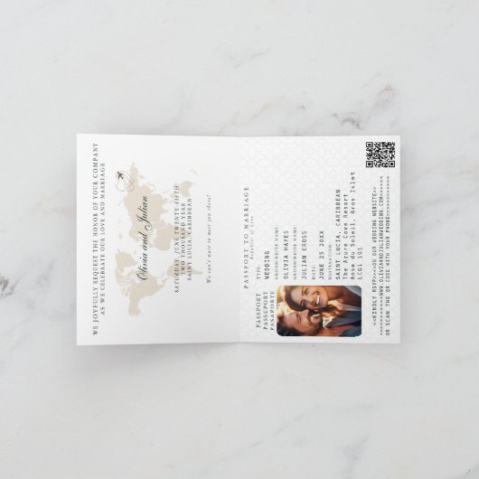 Passport St. Lucia Karibische Hochzeit in Urlaubso Einladung (Innenseite)