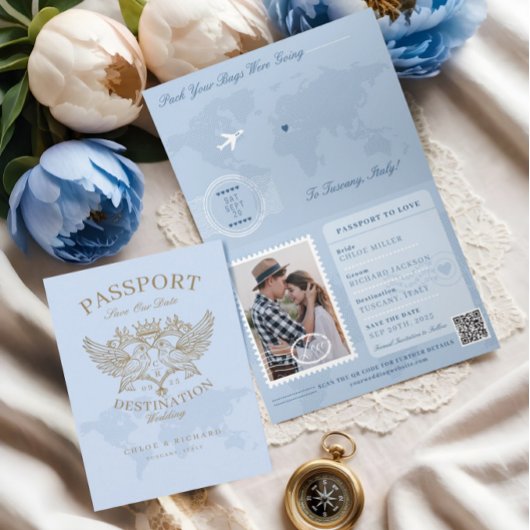 Passport Style Save the Date Hochzeit in Urlaubsor Ankündigung