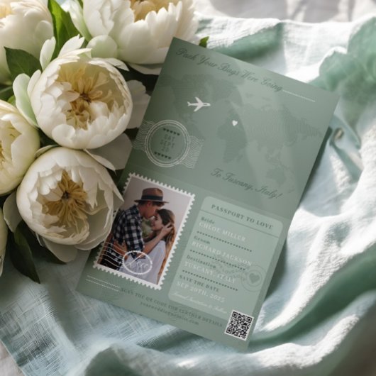 Passport Style Save the Date Hochzeit in Urlaubsor Ankündigung