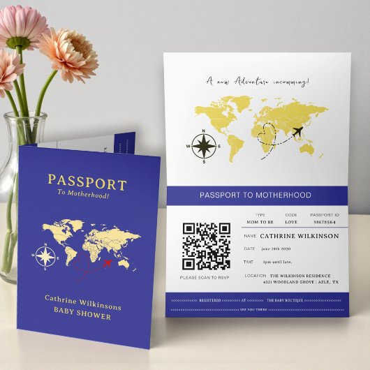 Passport To Motherhood Baby Shower Adventure Ankündigung