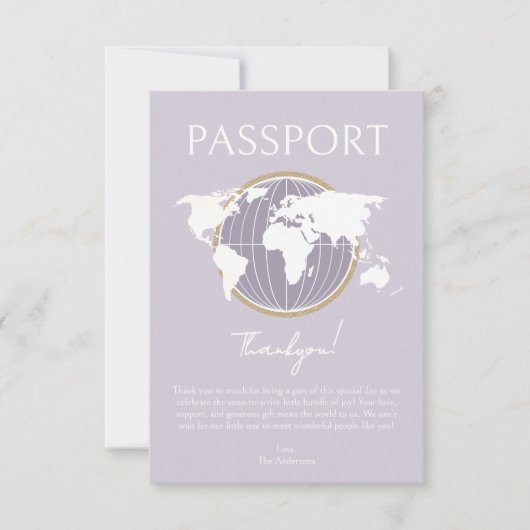 Passport Travel Baby Dusche Danke Karte (Vorderseite)