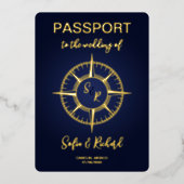 Passport Wedding Destination Gold Compass Monogram Folieneinladung (Vorderseite)