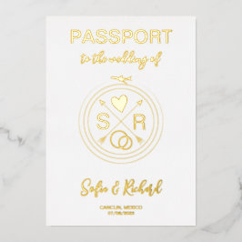 Passport Wedding Destination Gold Foil Flugzeug He Folieneinladung