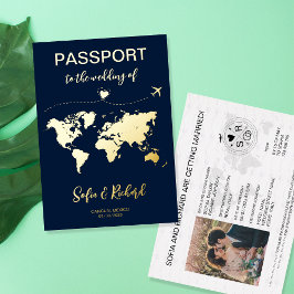 Passport Wedding Destination Gold Foil Flugzeug He Folieneinladung