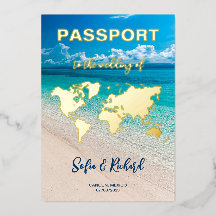 Passport Wedding Destination Gold Foil Flugzeug He
