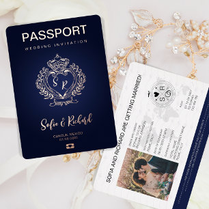 Passport Wedding Destination Gold Wappen Monogram Folieneinladung