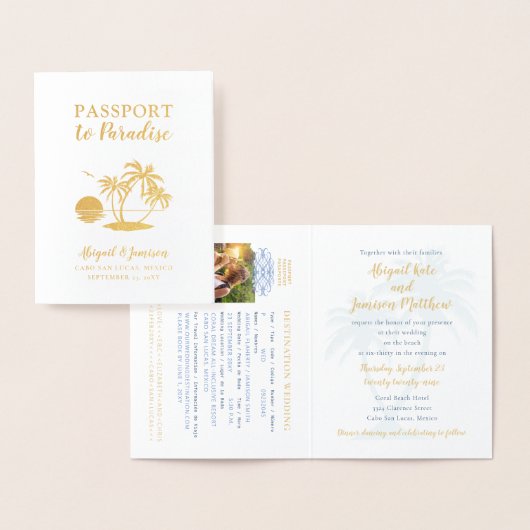 Passport Wedding Einladung Beach Palm Tree Foil (Anzeige)