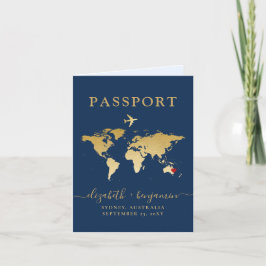 Passport Wedding Einladung Blue Gold Karte + Herz
