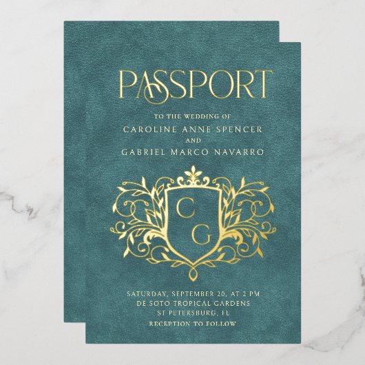 Passport Wedding Folieneinladung (Vorderseite/Rückseite)