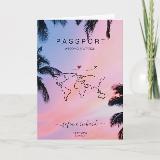 Passport World Map Modernes Minimalistisches Ziel Einladung (Vorderseite)