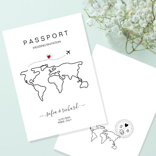 Passport World Map Modernes Minimalistisches Ziel Einladung