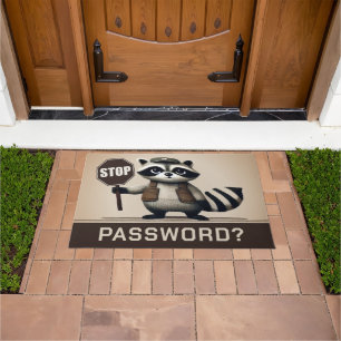 Password? Stopp! Humorvolle Waschbär Türsteher Fußmatte
