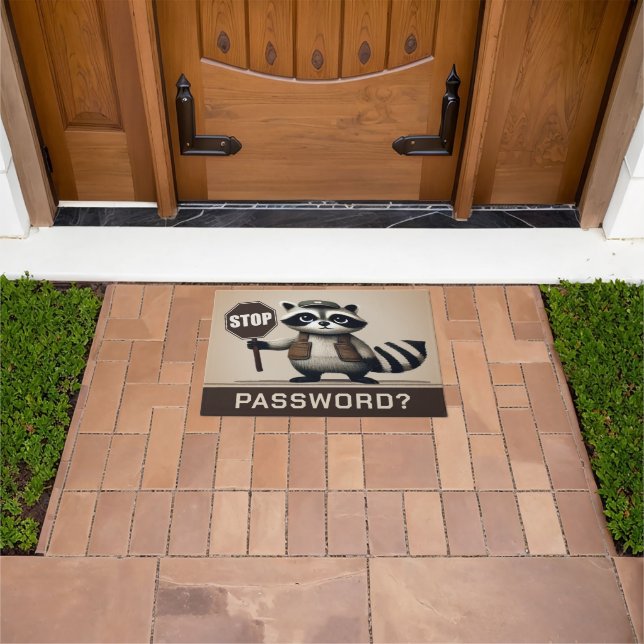 Password? Stopp! Humorvolle Waschbär Türsteher Fußmatte (Außenbereich)