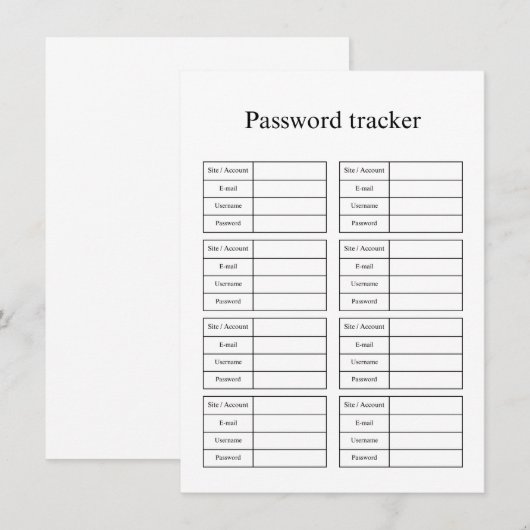Password tracker mitteilungskarte (Vorne/Hinten)