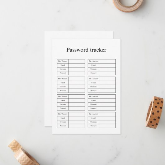 Password tracker mitteilungskarte (Vorderseite/Rückseite Beispiel)
