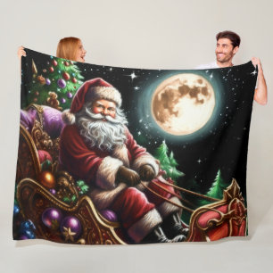 Pasta Christmas Holiday Santa Claus Sleigh Fleecedecke