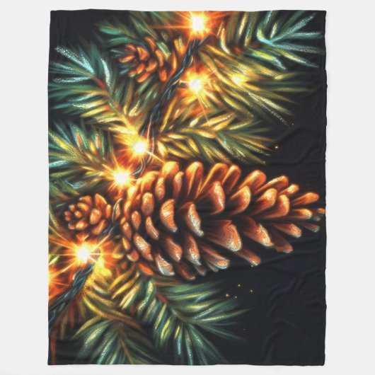Pasta Christmas Holiday String Light Pinecone Fleecedecke (Vorderseite)