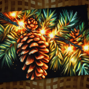 Pasta Christmas Holiday String Light Pinecone Karte