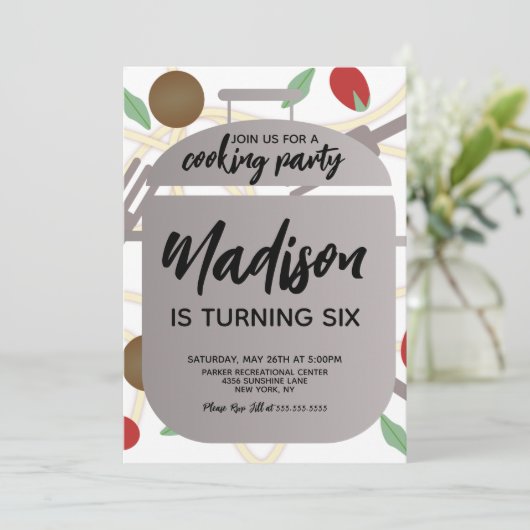Pasta Cooking Geburtstagsparty Einladung (Stehend Vorderseite)
