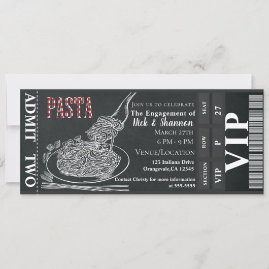 Pasta Dinner Chalk Verlobung Dinner Foto Ticket Einladung (Vorderseite)