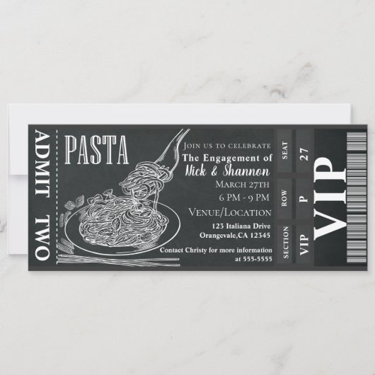 Pasta Dinner Chalk Verlobung Dinner Foto Ticket Einladung (Vorderseite)