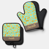 Pasta Gemustert italienischer Koch Feinschmecker Ofenhandschuh & Topflappen-Set (Vorderseite/Rückseite)