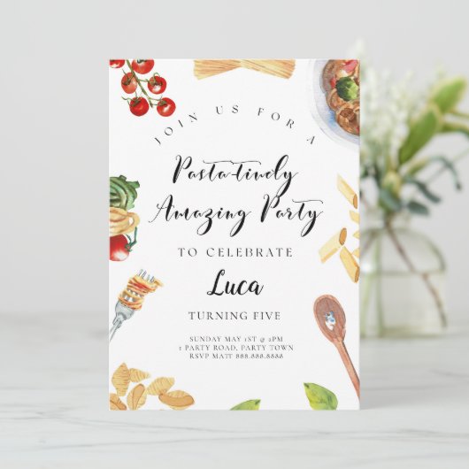 Pasta Italienisches Abendessen Geburtstag Einladun Einladung (Stehend Vorderseite)