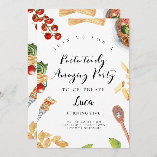 Pasta Italienisches Abendessen Geburtstag Einladun Einladung (Vorne/Hinten)