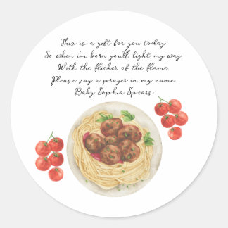 Pasta Meatball Baby shower Pray Candle Runder Aufkleber