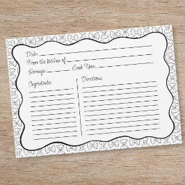 Pasta Muster Chic Black & White Wavy Rezept Card Mitteilungskarte