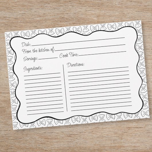 Pasta Muster Chic Black & White Wavy Rezept Card Mitteilungskarte